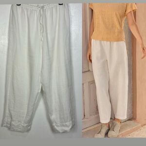 MIST Linen White Straight Leg Lined High Rise Crop Pants Size M